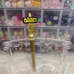 Gold Birthday Queen Beaded Pen